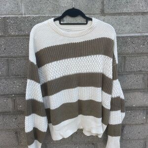 Wild Fable White and Tan Striped Sweater